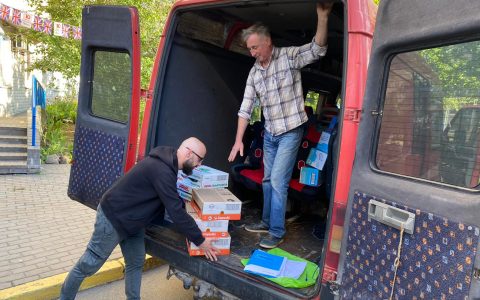 Handing over the donations to Buslav Sich