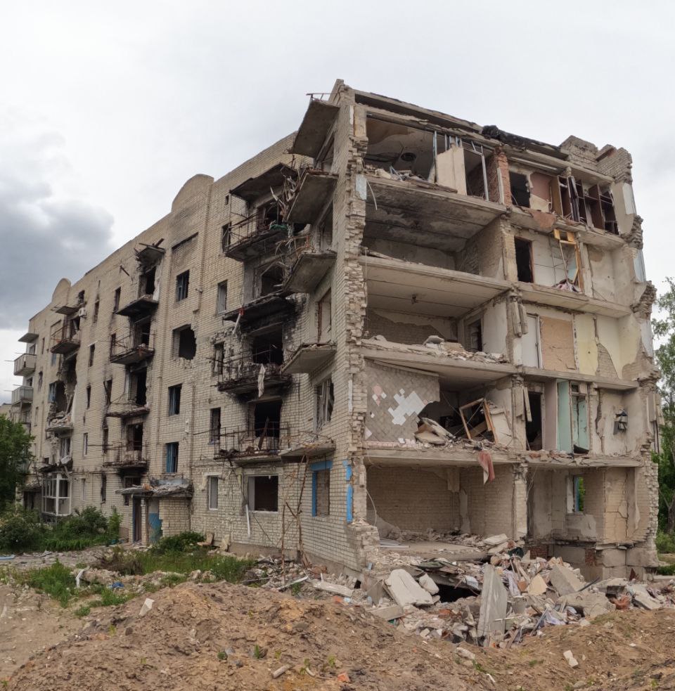 Destroyed residential house in Donbas